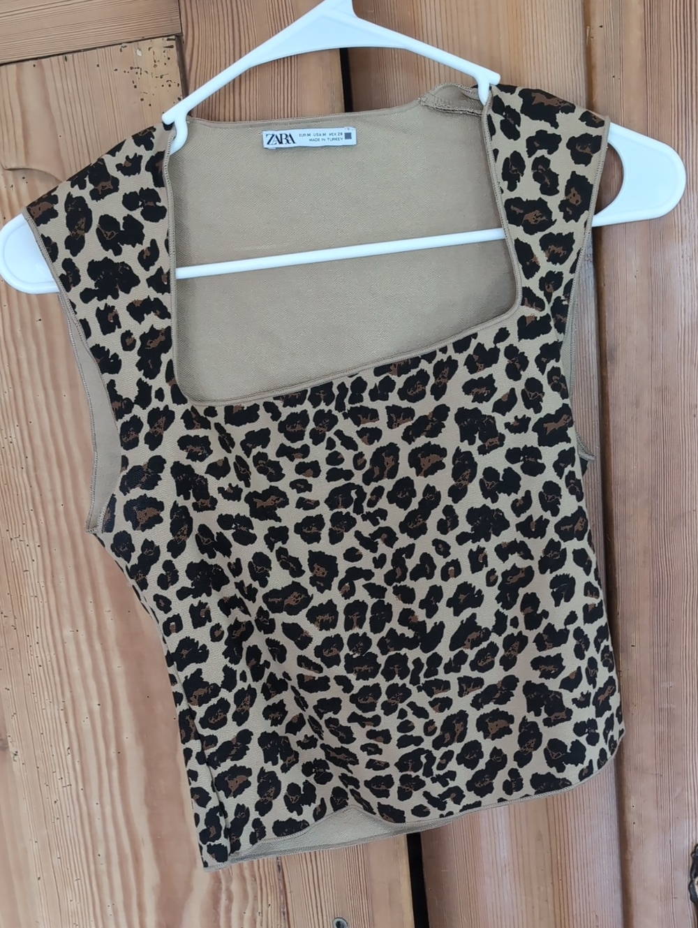 Zara Leopard Print Square Neck Tank Top - Tan, Black, Brown